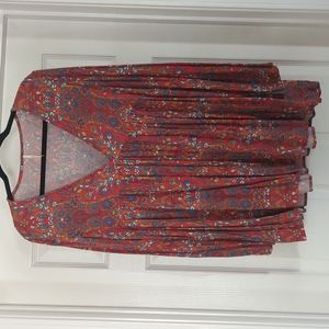 Free People Red Scarlett Floral Print Tunic Top Size Small